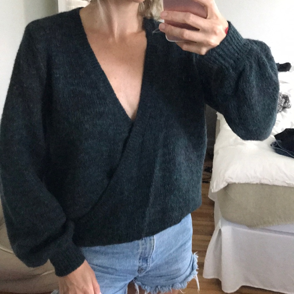 Free People Surplice Sweater Balloon Sleeve